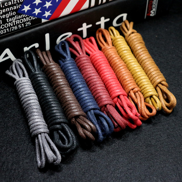 1Pair Cotton Waxed Shoelaces Round Oxford Shoe laces Boots Laces Waterproof Leather  Shoelace Length 60/80/